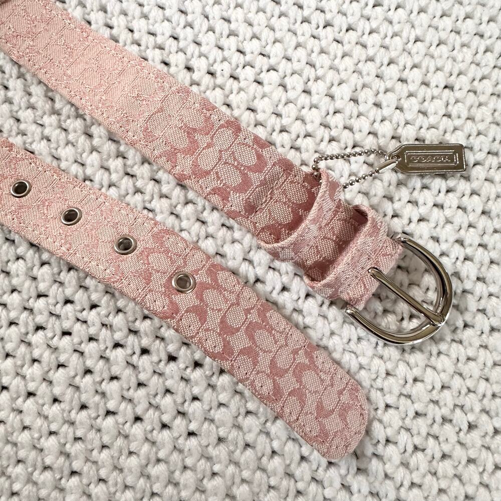 Coach Vintage Y2K Pink Canvas Signature CC Soho Slim Waist Belt Metal Fob Large - Picture 7 of 7
